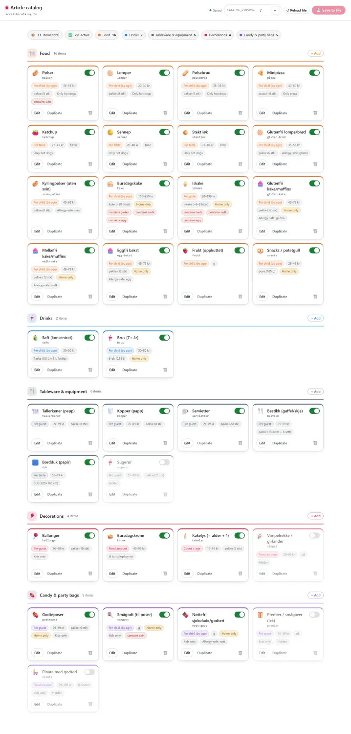 Article catalog